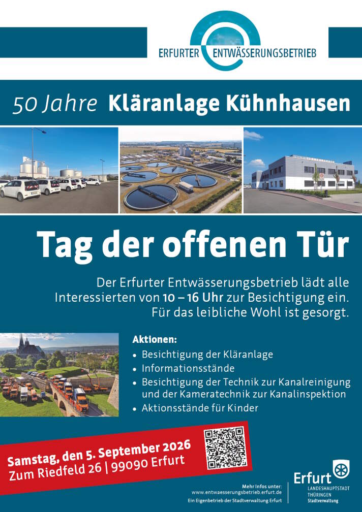 Plakat: Erfurter Entwässerungsbetrieb – 50 Jahre Kläranlage Kühnhausen – Tag der offenen Tür