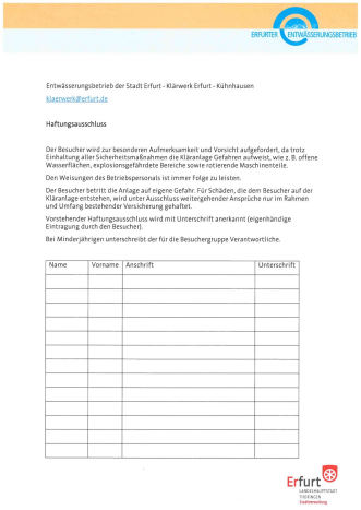 Haftungsausschluss für Führungen